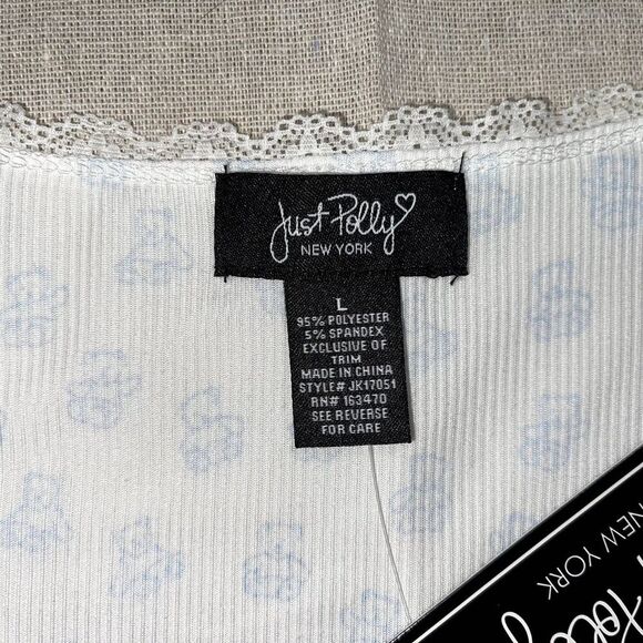 Just Polly NWT Cropped Teddy Bear Tee White & Blue - Large - Picture 5 of 6